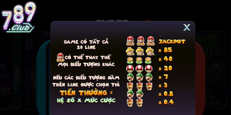 Các tình năng trong Super mario 789club
